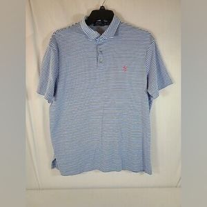Polo Ralph Lauren Shirt Men XXL Short Sleeve Blue and White Striped Pink Pony